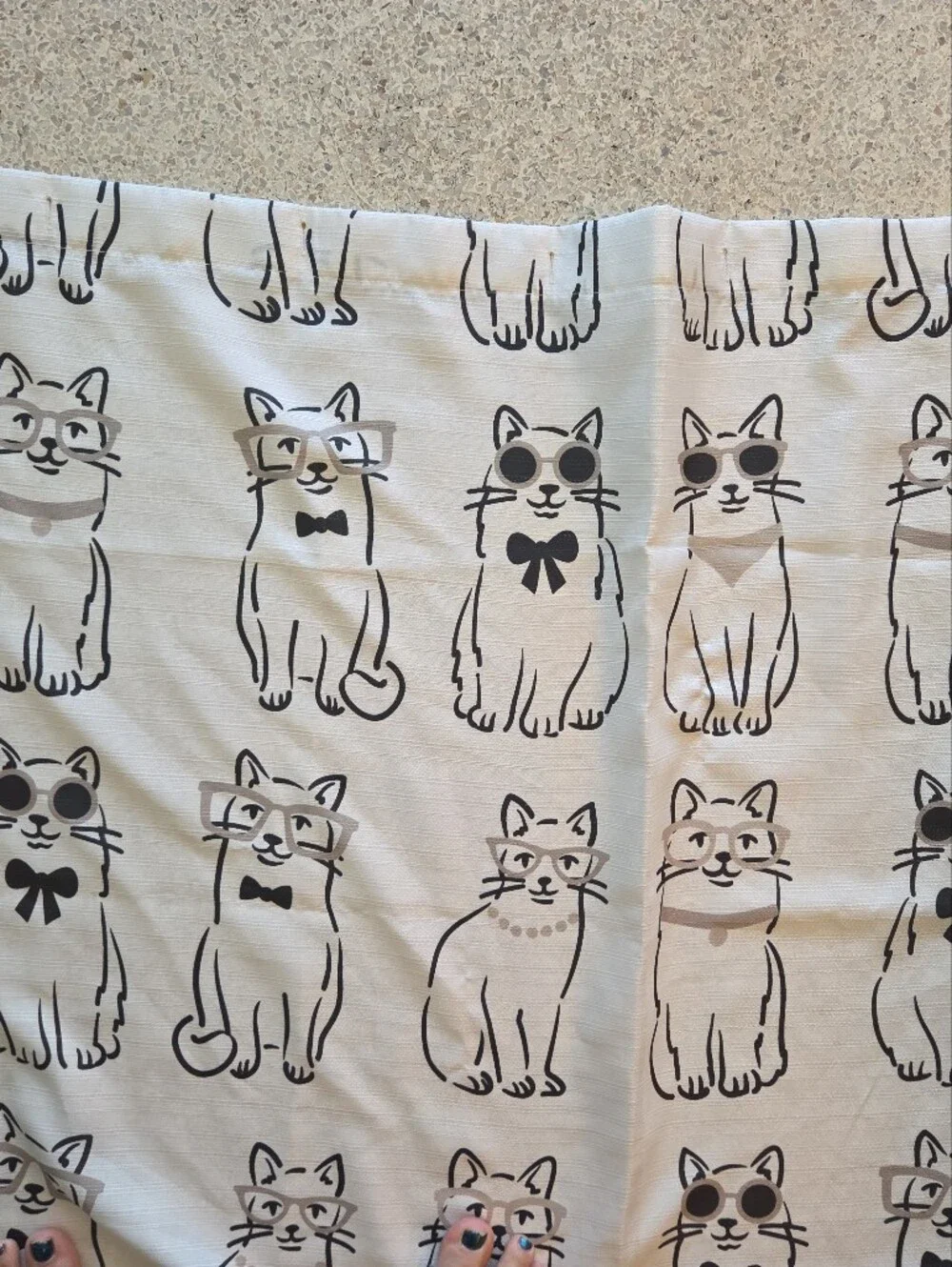 Deborah Connolly Cool Cat Pattern Fabric Shower Curtain Black White Gray